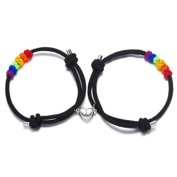 12 set di braccialetti magnetici per coppia per amante cuore abbinato donna uomo LGBT braccialetti con nodo arcobaleno crea un gioiello con carta dei desideri