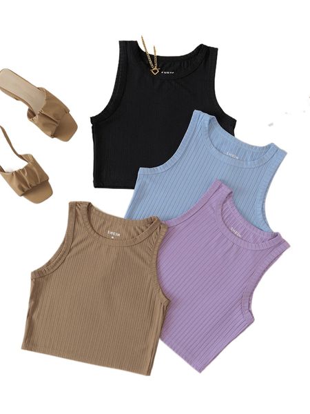 

4pcs solid ribbed crop tank m4dl#, White