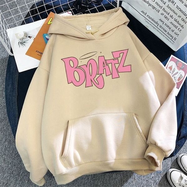 

bratz letter print hoodie autumn winter sweatshirt men and women's casual student fashion hooded long sleeve 220324, Black