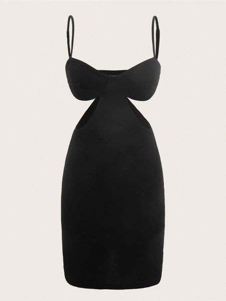 

cut-out backless cami dress 33jd#, Black;gray