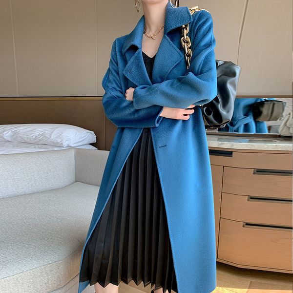 

mm women's clothing designer coat luxury brand max long jacket double-sided water ripple cashmere coats fashion retro british, Black