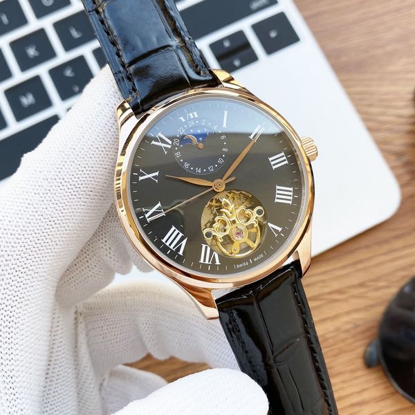 

men's watch mechanical self-winding movement advanced reinforced coating surface leather strap stainless steel case ceramic dial surfac, Slivery;brown