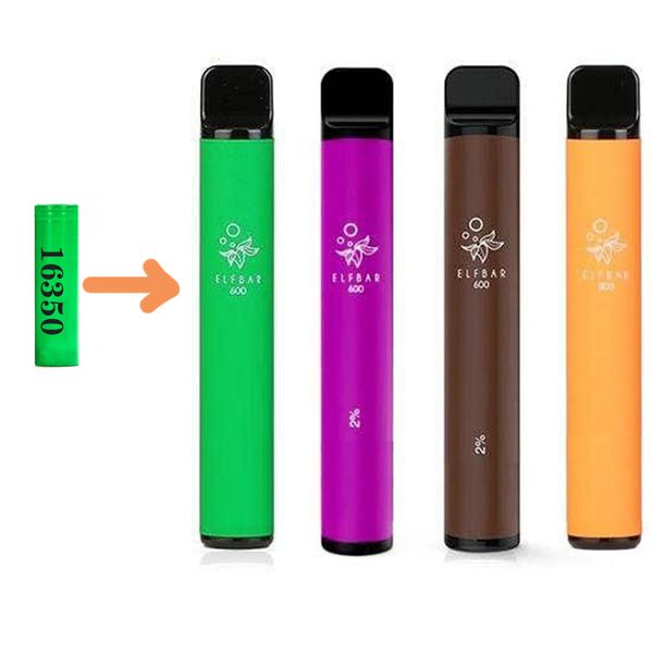 

16350 battery elf 600 puffs wifh disposable 16350mah 2ml prefilled 2% cartridge device