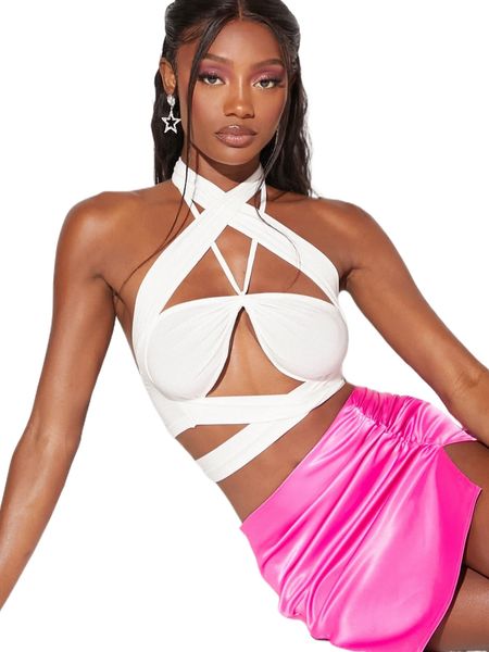 

bae crisscross tie back halter h5x3#, White