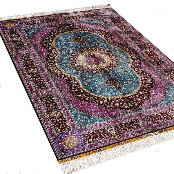 Carpets Fangcun 4'x6 'Oriental Mão de Mão Notada de Seda de Seda Top Rugs Pérsia para Salas e Escritórios