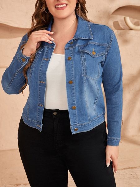 

plus flap pocket denim jacket s6wp#, Black;brown