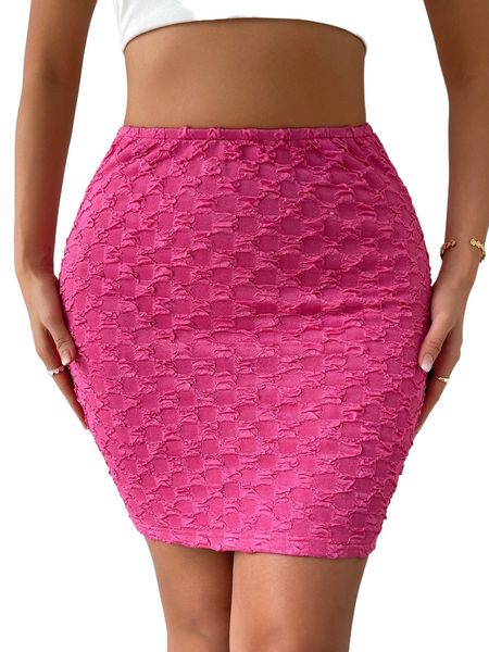 

high waist textured bodycon skirt b49o#, Black