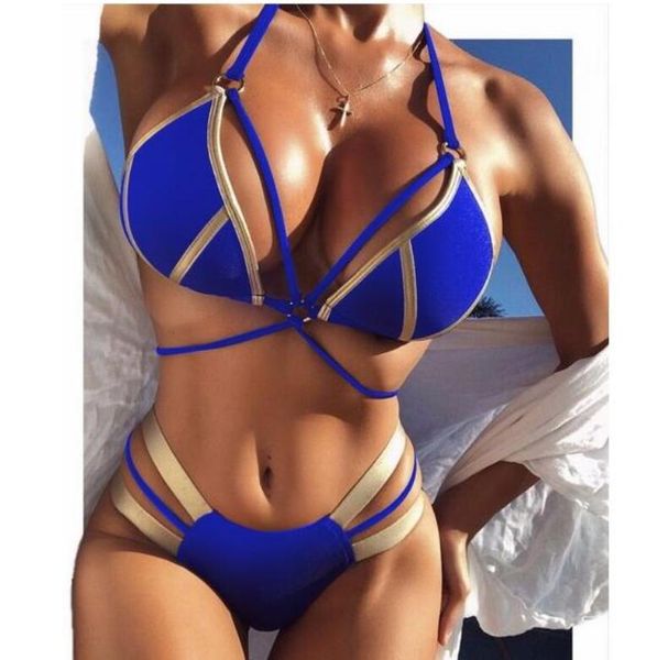 

2022 new bikini gold-stamped swimming suit three points explosive swimming suit split ladies stitching sports swimwear flexible stylish wome