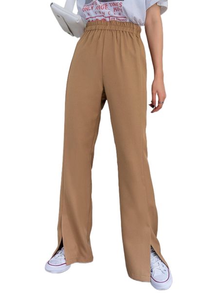 

dazy solid slit hem flare leg pants l1im#, Black;white