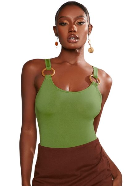 

o-ring detail ribbed knit bodysuit l9yv#, White