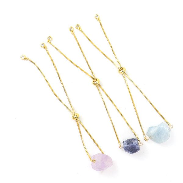 

irregular natural energy crystal stone gold plated chain charm bracelets for women girl handmade adjustable jewelry, Golden;silver