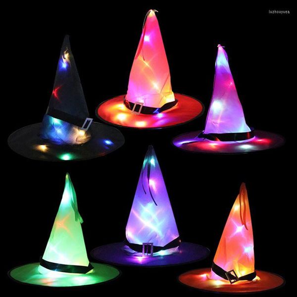 Partymasken Halloween Licht leuchtender Hut für Kinder Hexe mit LED Hexen Cosplay Urlaub hängender Baum DekorParty