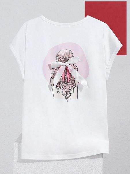 

x eunbyul kwak figure graphic batwing sleeve knot front tee e7op#, White