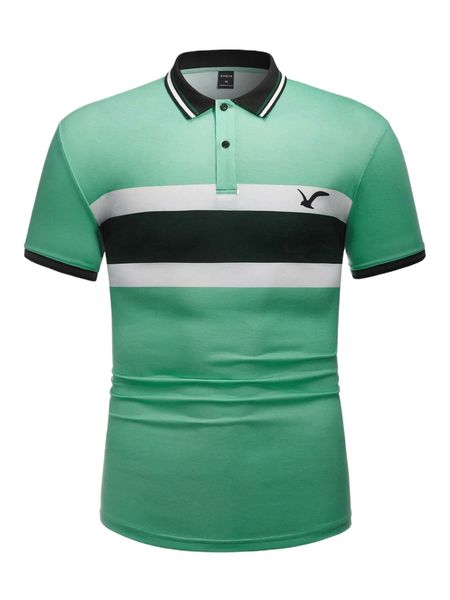 

men bird print striped trim polo shirt u1em#, White;black