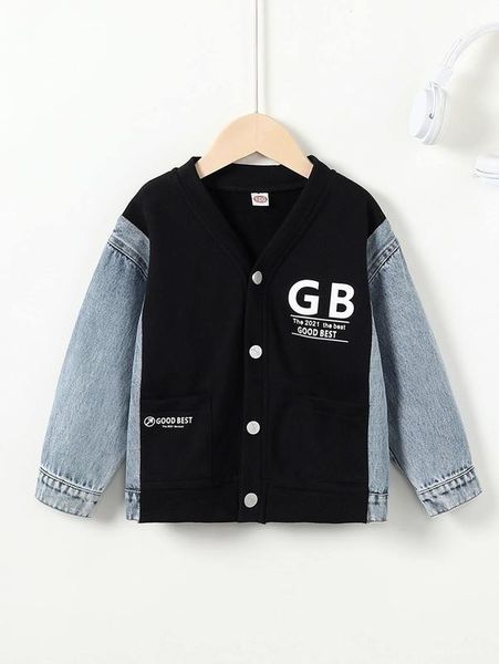 

toddler boys contrast denim letter graphic jacket she, Blue;gray