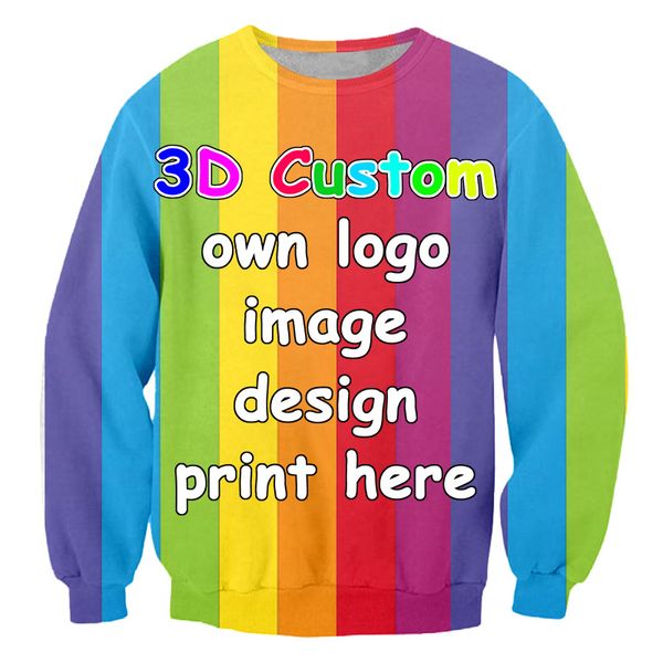 Angepasste Drop EU US-Größe DIY Ihr eigenes Design Drucken 3D-Sweatshirts Personalisierte Hip Hop Punk Crewneck Sweats S 6XL 220704