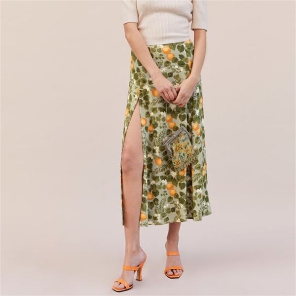 

summer women's casual printed high-waist split skirt 210430, Black