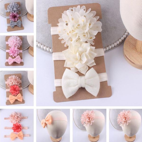 

hair accessories 3pcs/set kids elastic floral hairband set children's simple solid color bow with suit bands for baby girls, Slivery;white