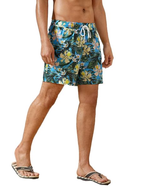 

men tropical drawstring shorts r848#, White;black