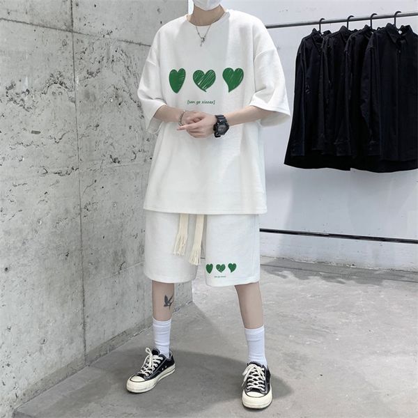 

privathinker summer men s graphic suit waffle t shirt short sleeve korean two piece set oversized fashion shorts male streetwear 220616, Gray