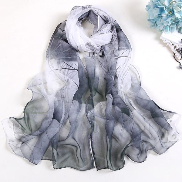 

fashion spring summer women floral printing beach silk scarf shawls female long wraps sunscreen hijab, Blue;gray