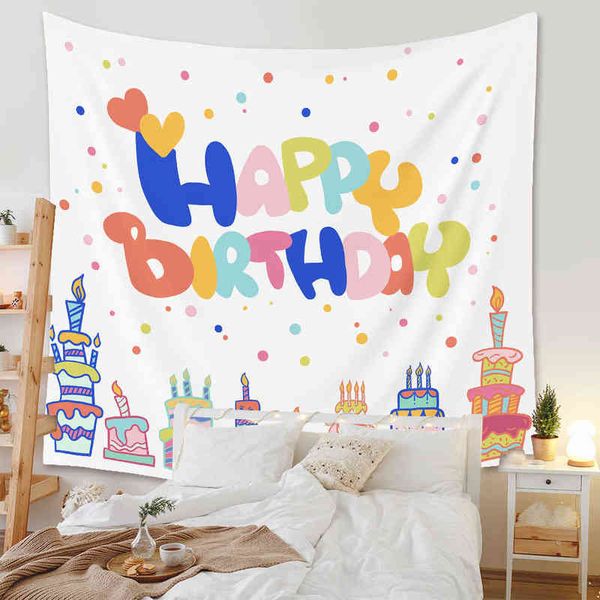 Arazzo Happy Birthday Cake Carpet Wall Hanging Hippie Party Bedroom Decoratio