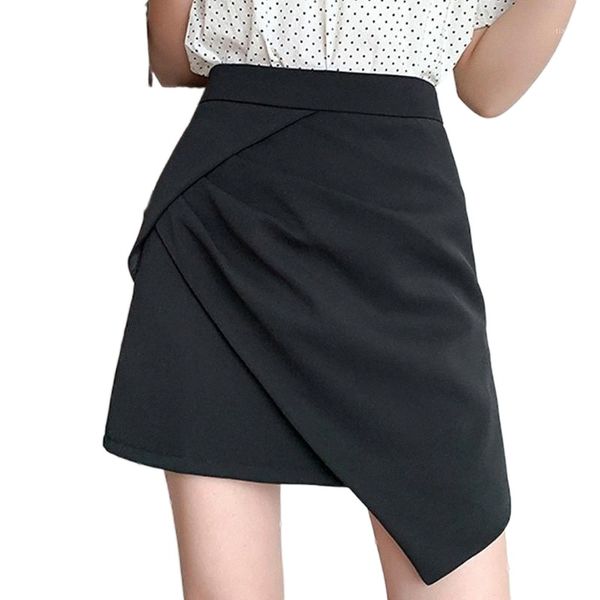 

skirts summer for women asymmetrial high waish a line folds solid mini skirt female buttocks casual all match thin r285#, Black