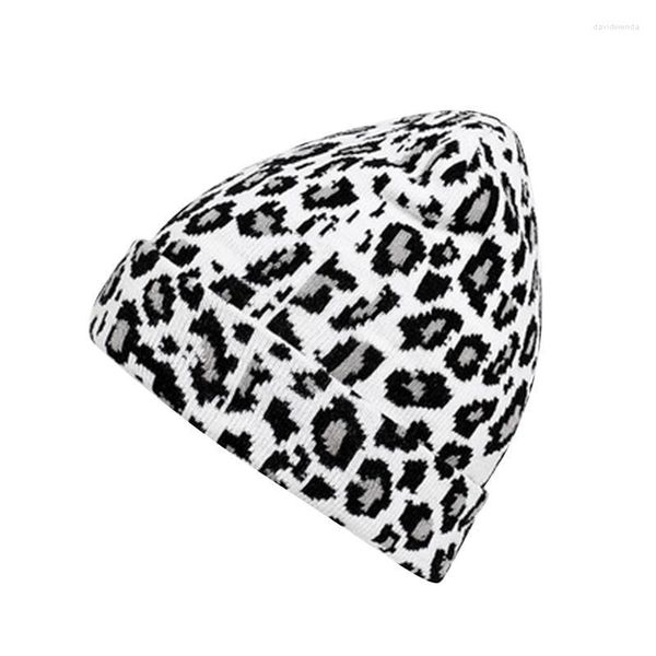 Feanie/crânio Caps Mulheres Winter Leopard Print Hat Fashion Wool Warm Knit