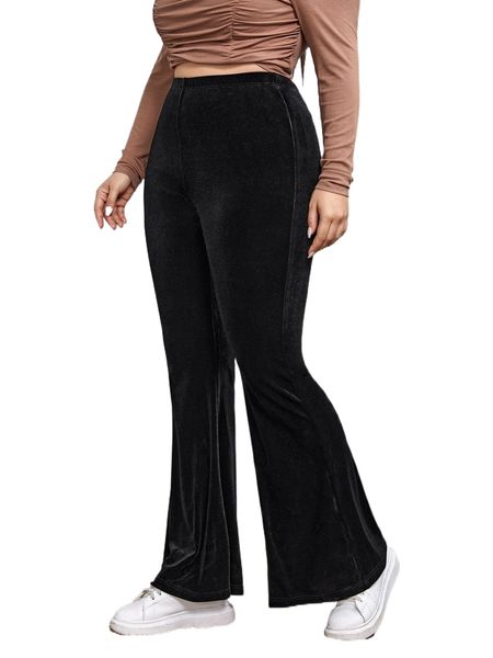 

plus velvet flare leg pants w4gi#, Black