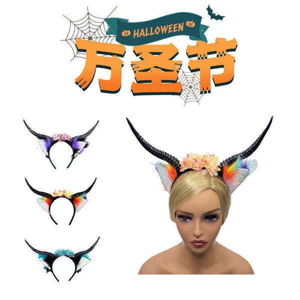 

factory outlet new halloween ox horn head buckle ghost festival demon hair hoop stage performance props sheep headdress
