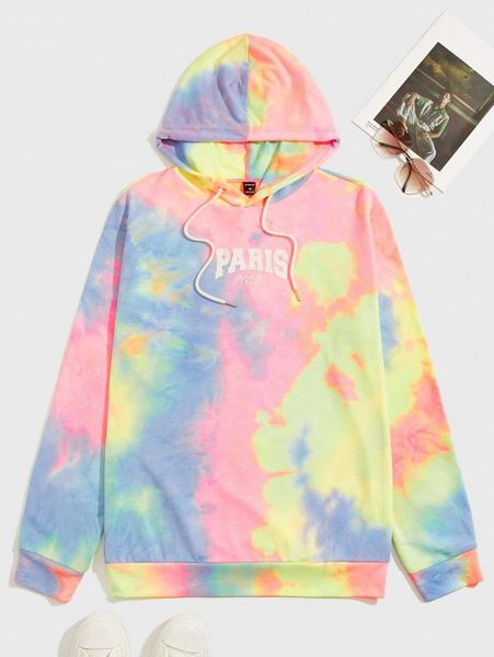 

men letter graphic tie dye hoodie k5pk#, Black