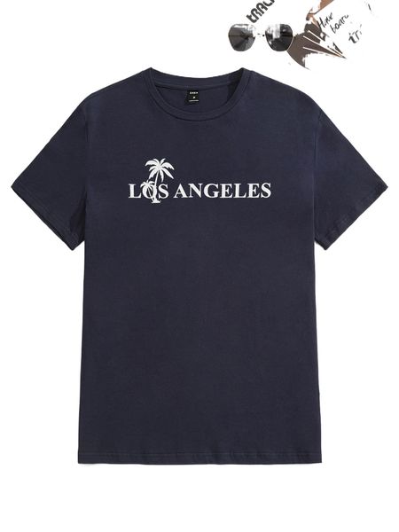 

men letter & tropical print tee 65jz#, White;black