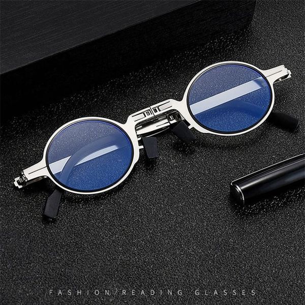 

metal round folding reading glassess blue light computer grade glasses narrow eyeglasses frame for men210s, White;black