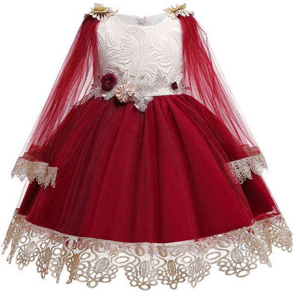 

new year flower kids dresses with lace shawl for girls wedding party princess dresses baby girls first communiontutu dresses l220715, Red;yellow
