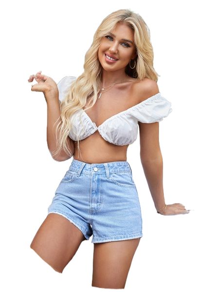 

high waist raw hem denim shorts h9sm#, White;black