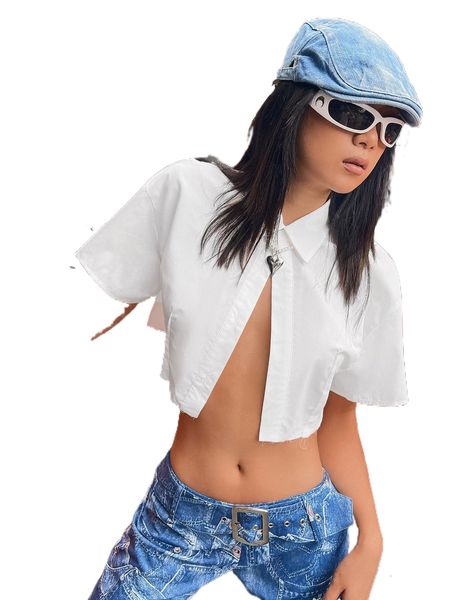 

solid button front shirt m57n#, White