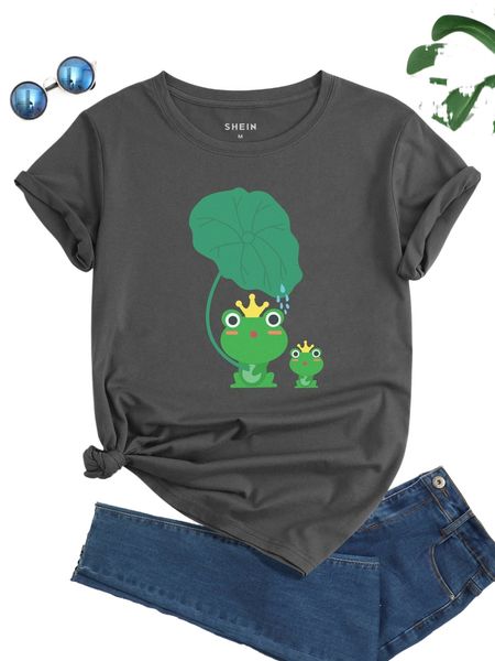 

frog and lotus leaf print tee w1jr#, White