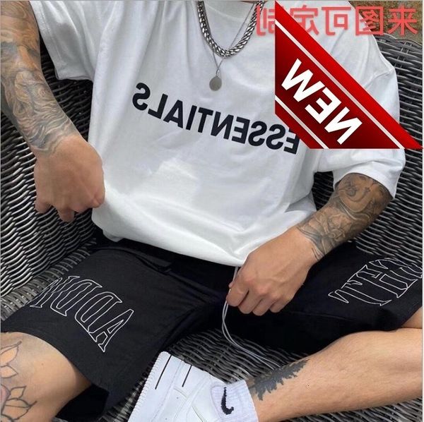 

fog summer new feel of god essentials double line letter high street fashion brand loose short sleeve t-shirt, White;black
