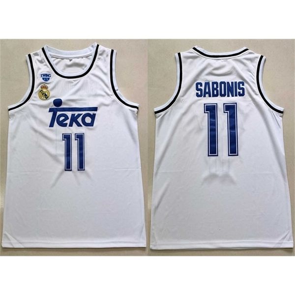 Nc01 Spaniens Liga Weiß #11 Arvydas Sabonis Basketballtrikot Herren genähte benutzerdefinierte Trikots mit beliebigem Namen