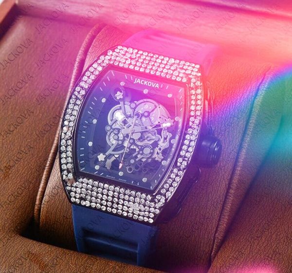 À venda Mens Hollow Diamonds transparentes Ring Watches 43mm Sports moradores de silicone Belt Belt Relvadores de pulso favoritos Presente de Natal Dropshipping de presente de Natal