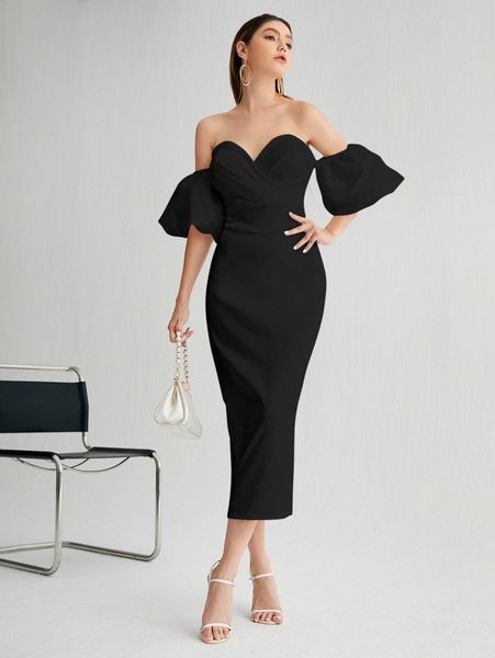 

off shoulder surplice front dress a9mt#, Black;gray