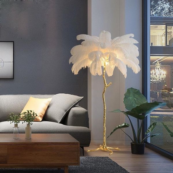 Lampade da terra Nordic Romantic Feather Lamp 1.2M For Girls Comodino Living Room Decor Light Ostrich Stand White PinkFloor