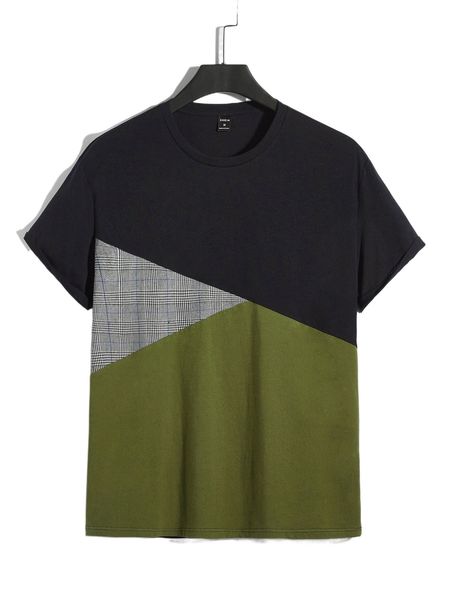 

men plaid print colorblock tee r5vl#, White;black