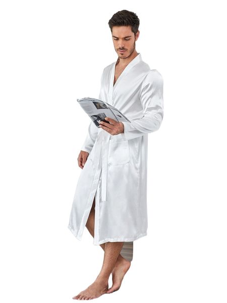 

men pocket patched belted satin lounge robe g64r#, Black;brown