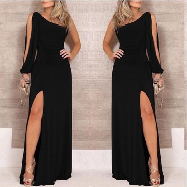 

off shoulder tube dress women boho maxi club black long party es high waist slit vestidos robe 220520, Black;gray