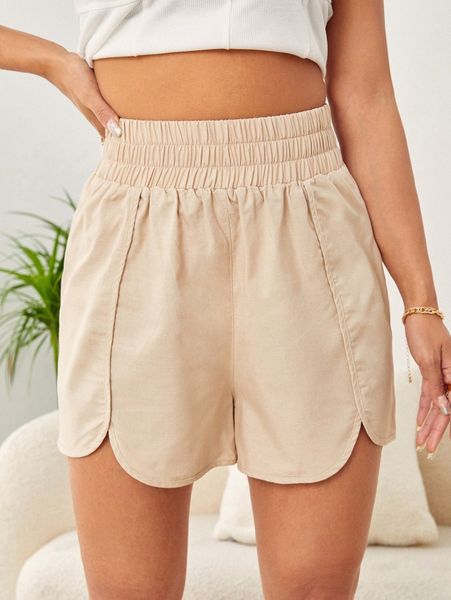 

elastic waist solid shorts 0838#, White;black