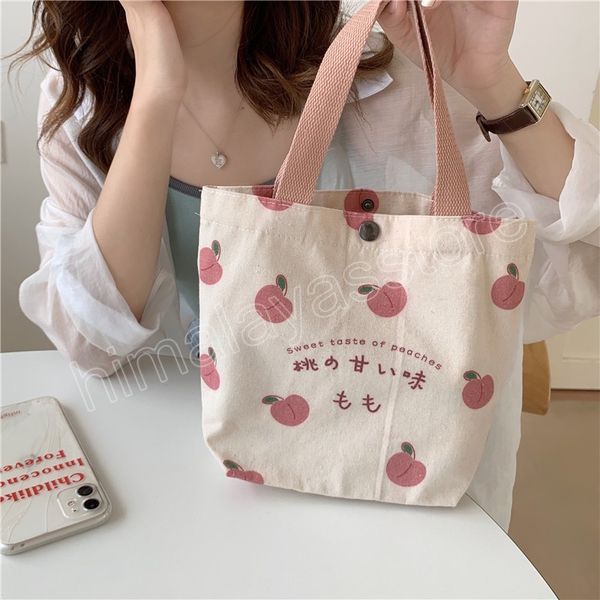 Borse shopper kawaii giapponesi in borsa a tracolla da donna con stampa pesca di grande capacità lettera di moda Borsa di tela femminile vintage