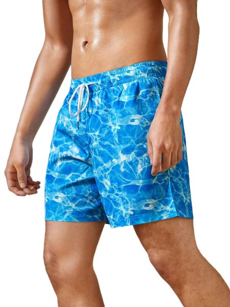 

men marble drawstring waist shorts p4wl#, White;black