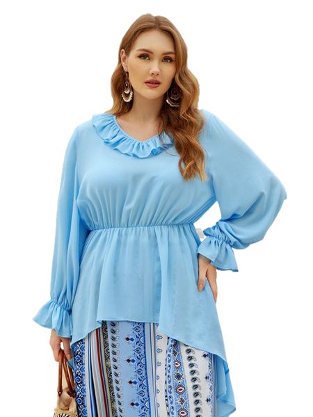 

plus ruffle trim bell cuff high low j6qb#, Black