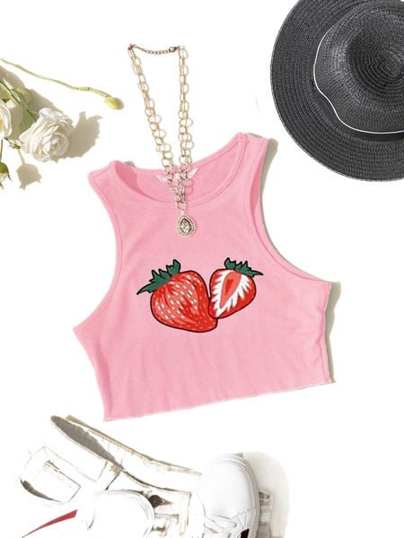 

strawberry print crop tank g6vb#, White